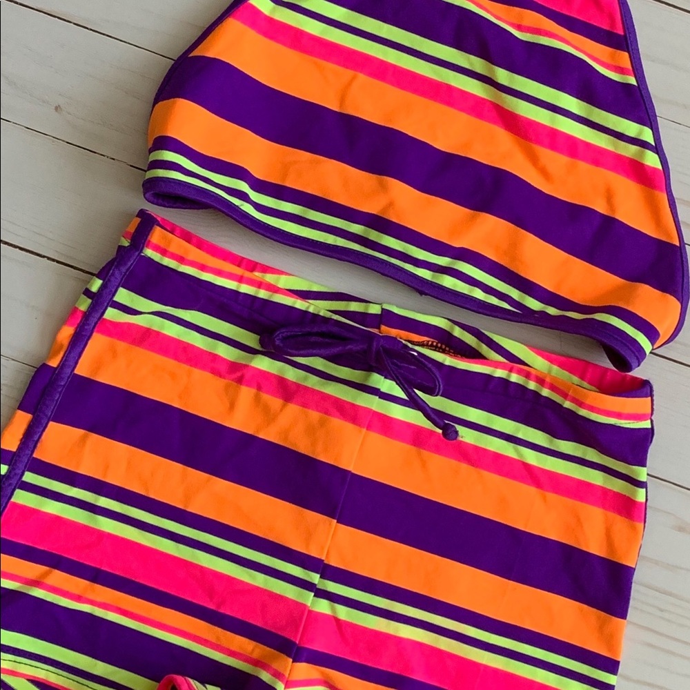 Surfside Striped Two-Piece Bathing Suit Halter Med
